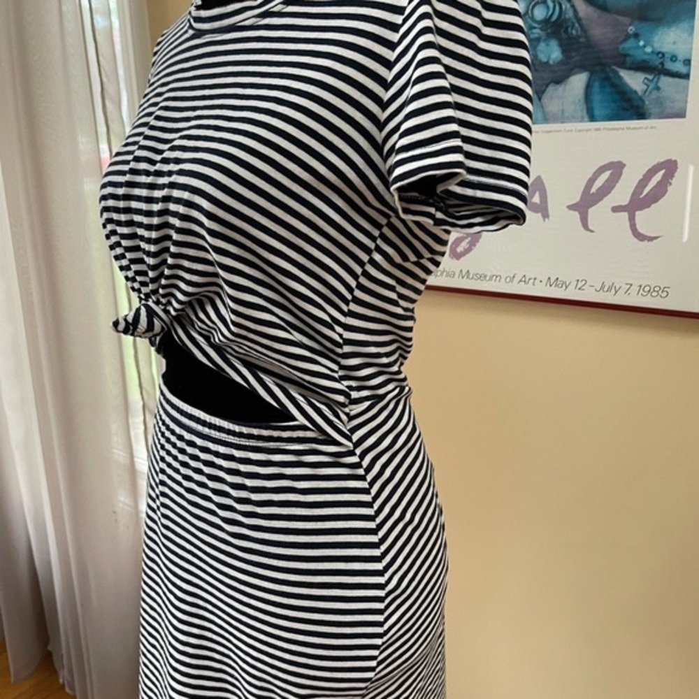 White & Navy Striped Cut-Out Dress